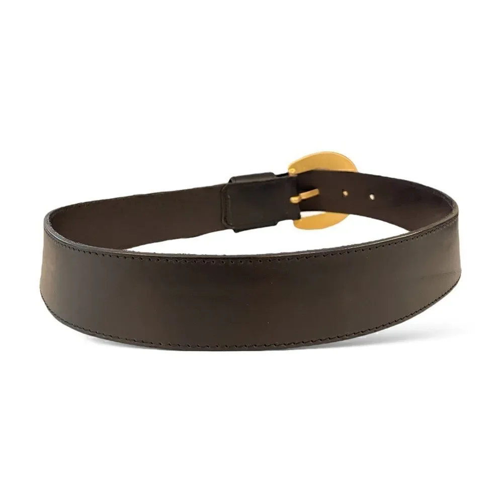 DANA BUCHMAN Made in Italy Black Leather Belt with Brushed Gold Buckle
